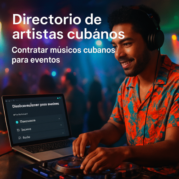 1. Dj cubano tocando en un evento con música en vivo y DJing, promoviendo artistas cubanos para eventos musicales y culturales en Cuba y el extranjero.